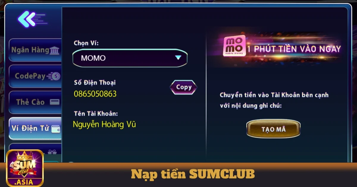 Nạp Tiền SUMCLUB - Quy Trình Thanh Toán Siêu Nhanh 2025 3 Nạp tiền qua ví điện tử