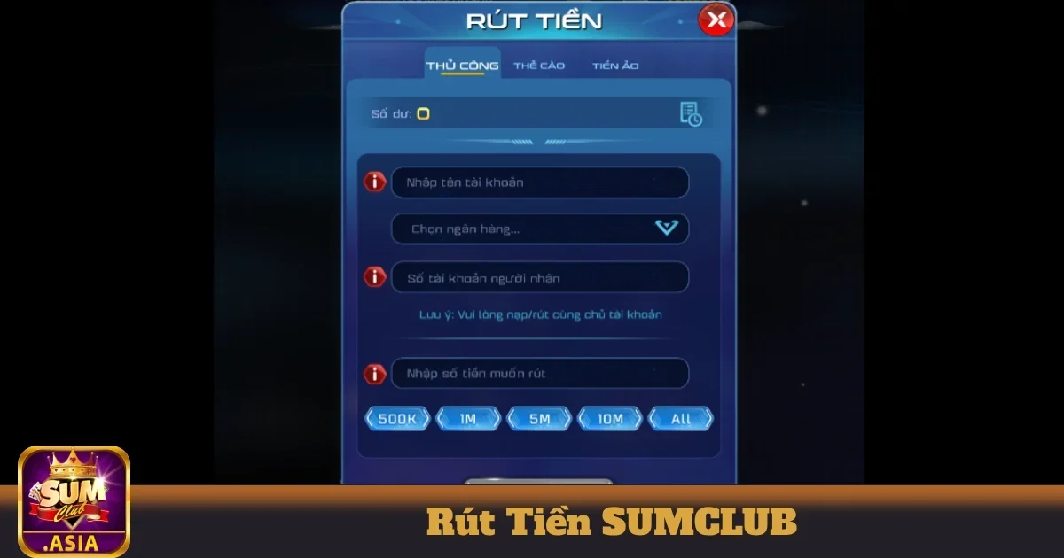 SUMCLUB - Game Đánh Bài Đổi Thưởng Uy Tín Số 1 Việt Nam 29 Hướng Dẫn Nạp Rút Tiền Tại SUMCLUB